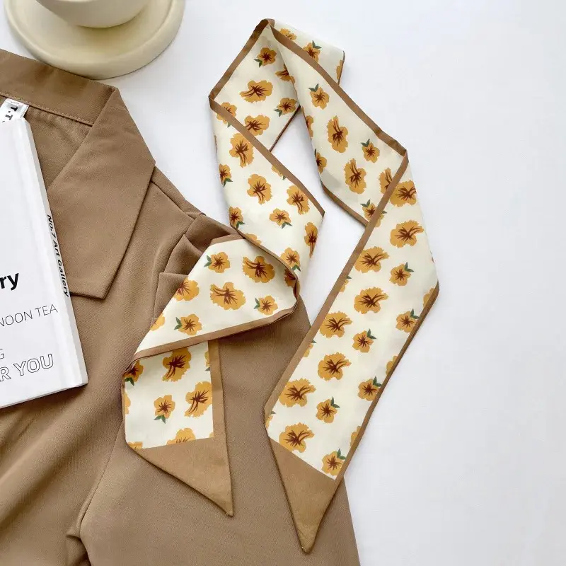 Khaki Color Set Series Silk Scarf Hair Band Ribbon Tied-up Hair Long Bow Vintage Satin Ribbon Hair Accessories