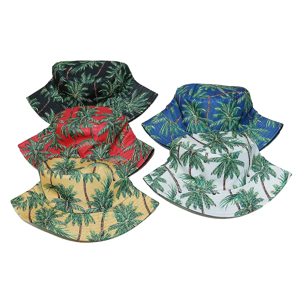 Leaf Printing Bucket Hat Colorful Pattern Fisherman Hats Double Sides Panama Cap For Men Women Outdoor Sun High Quality