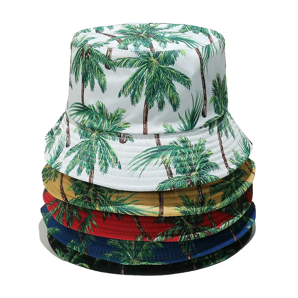 Leaf Printing Bucket Hat Colorful Pattern Fisherman Hats Double Sides Panama Cap For Men Women Outdoor Sun High Quality