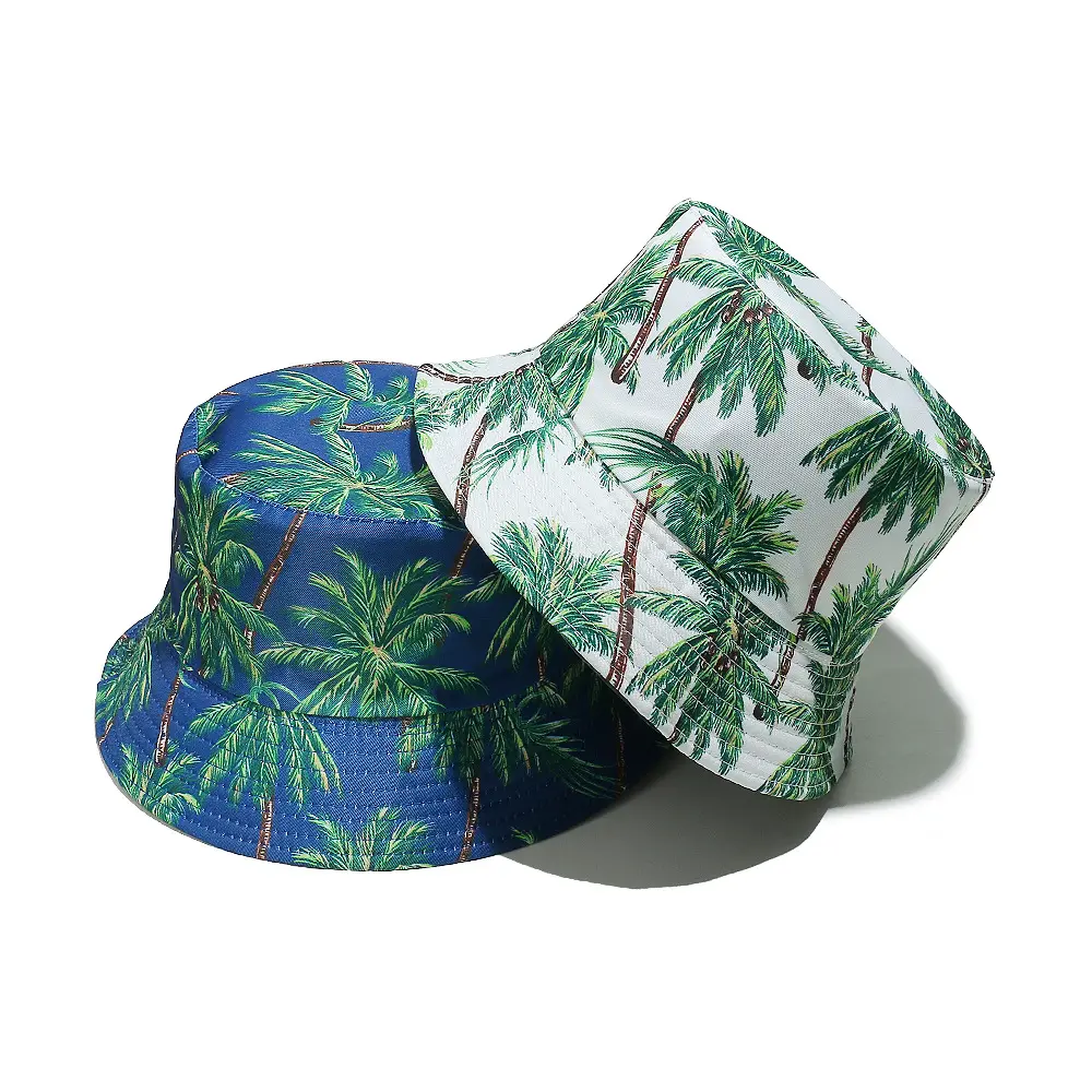 Leaf Printing Bucket Hat Colorful Pattern Fisherman Hats Double Sides Panama Cap For Men Women Outdoor Sun High Quality