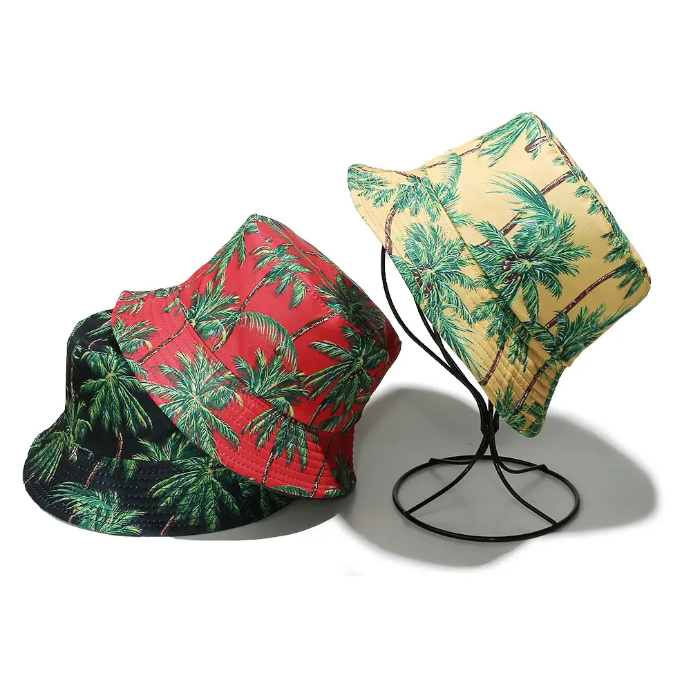 Leaf Printing Bucket Hat Colorful Pattern Fisherman Hats Double Sides Panama Cap For Men Women Outdoor Sun High Quality