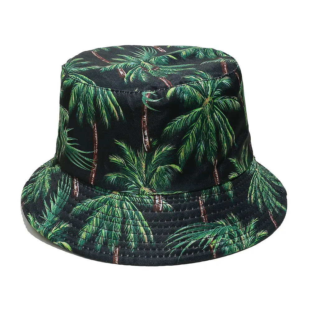 Leaf Printing Bucket Hat Colorful Pattern Fisherman Hats Double Sides Panama Cap For Men Women Outdoor Sun High Quality