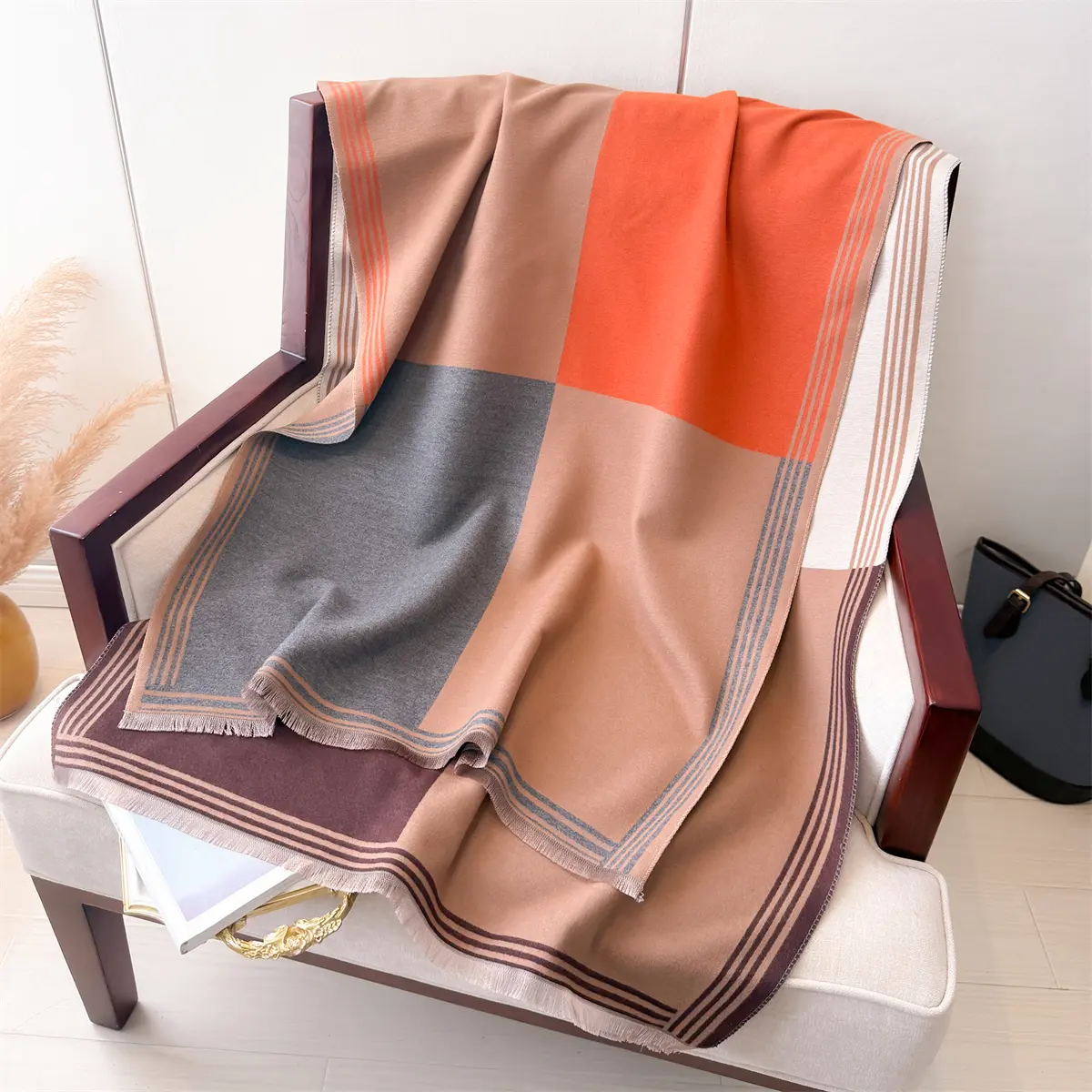 2025 New Brand Elegance Bow Print Scarf Soft Warm Fringe Pashmina Shawl Autumn and Winter Outdoor Coldproof Windproof Blanket