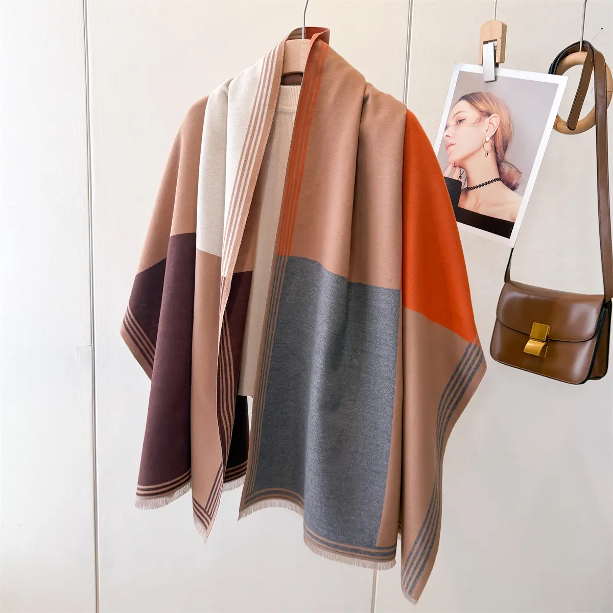 2025 New Brand Elegance Bow Print Scarf Soft Warm Fringe Pashmina Shawl Autumn and Winter Outdoor Coldproof Windproof Blanket