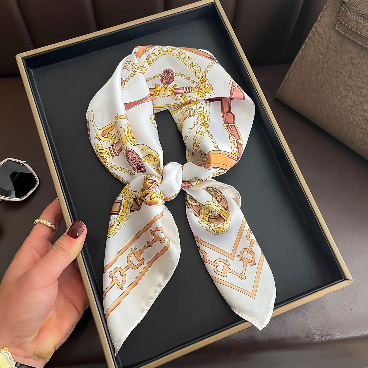 Women Square Scarf Imitation Silk Hairbands Lady Luxury Print Shawl Wrap Hijab Neck Kerchief Bandanas 70x70cm