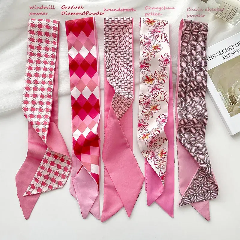 5pcs/set Series Silk Satin Scarf Women Cloth Hair Bands Headdress Accessories Lady Scarves Ribbon Neck Ties for Bag Handle
