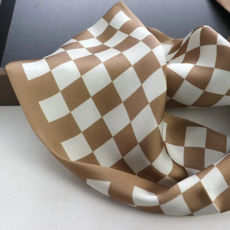 Spring/Summer Chessboard Print Ribbon Shirt Paired Scarf For Women Classic Thin Neckerchief Decorative Imitation Silk Headband