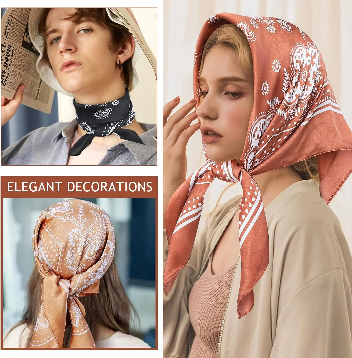 4 Pcs Large Bandanas Silk Square Head Scarfs Scarves Bandanas Neck Scarf Bandana for Women Girls