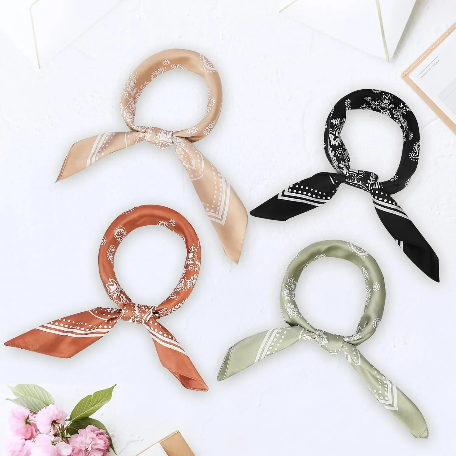 4 Pcs Large Bandanas Silk Square Head Scarfs Scarves Bandanas Neck Scarf Bandana for Women Girls