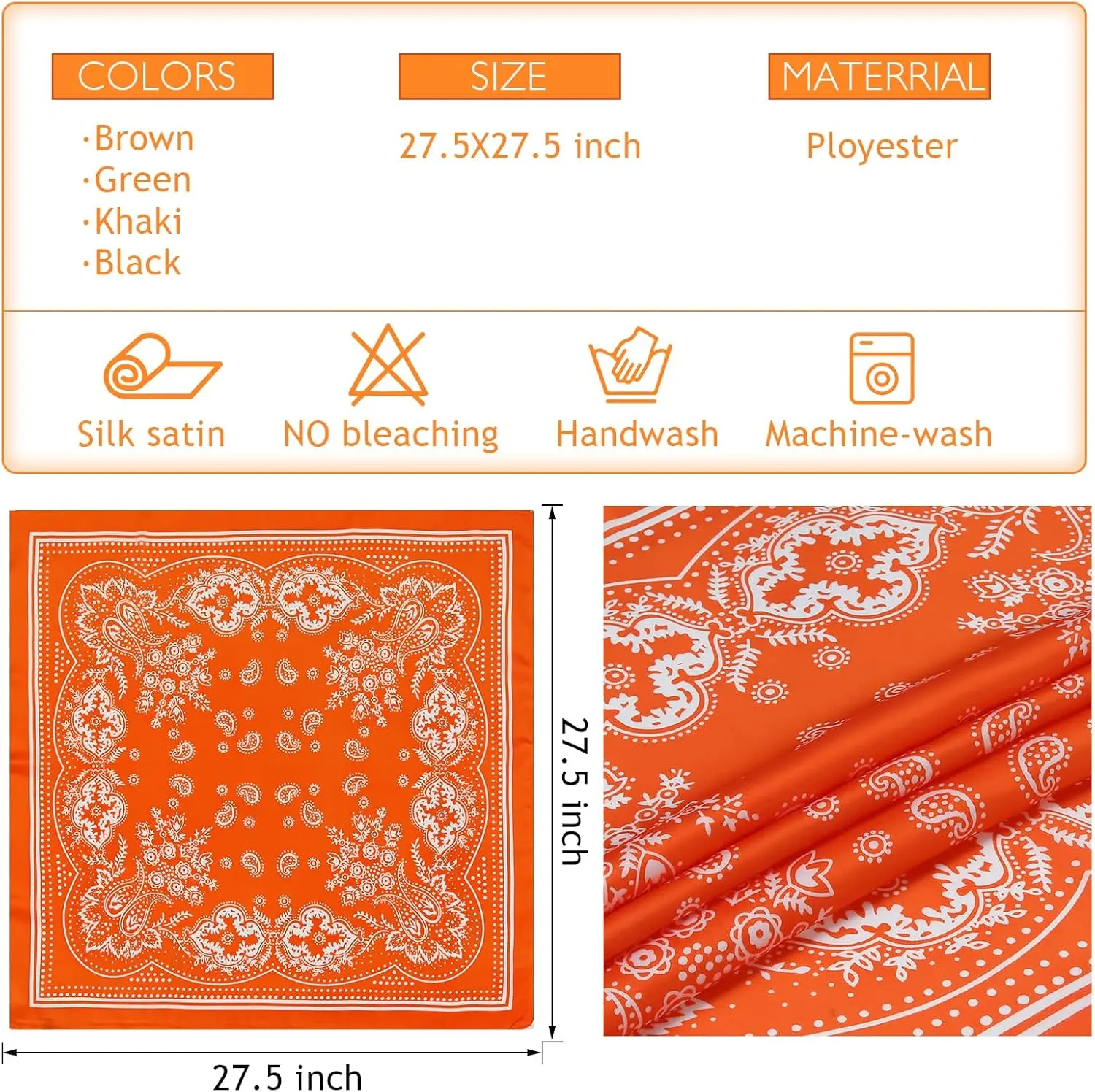 4 Pcs Large Bandanas Silk Square Head Scarfs Scarves Bandanas Neck Scarf Bandana for Women Girls