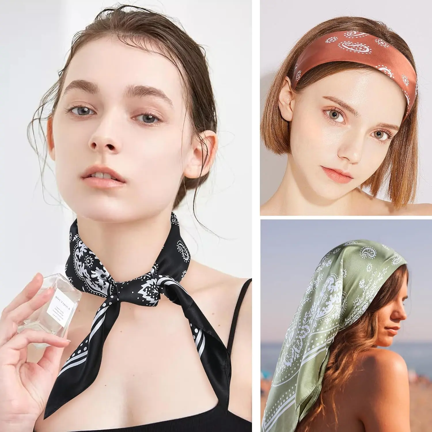 4 Pcs Large Bandanas Silk Square Head Scarfs Scarves Bandanas Neck Scarf Bandana for Women Girls