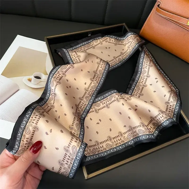 2025 New Scarf Women Fashion Neckerchief Hairband Silk Feeling Lady Handle Bag Ribbon Decoration Ties Long Print Scarves