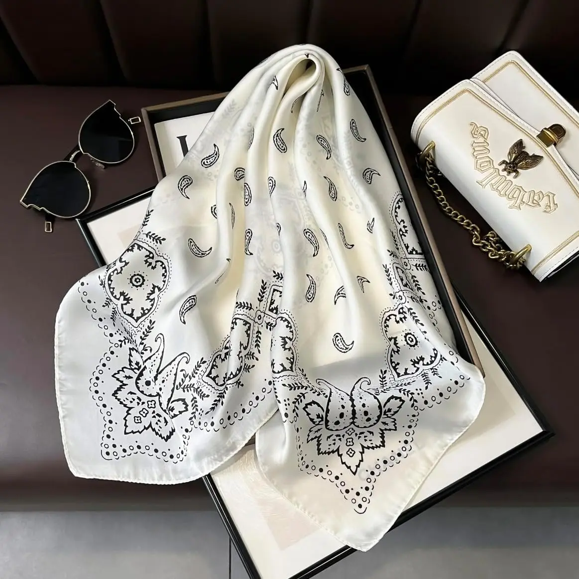 27.5” Satin Fashion Scarf - Silk Like Medium Sqaure Neckerchief Scarf | Silky Head Scarf Bandanas Lightweight
