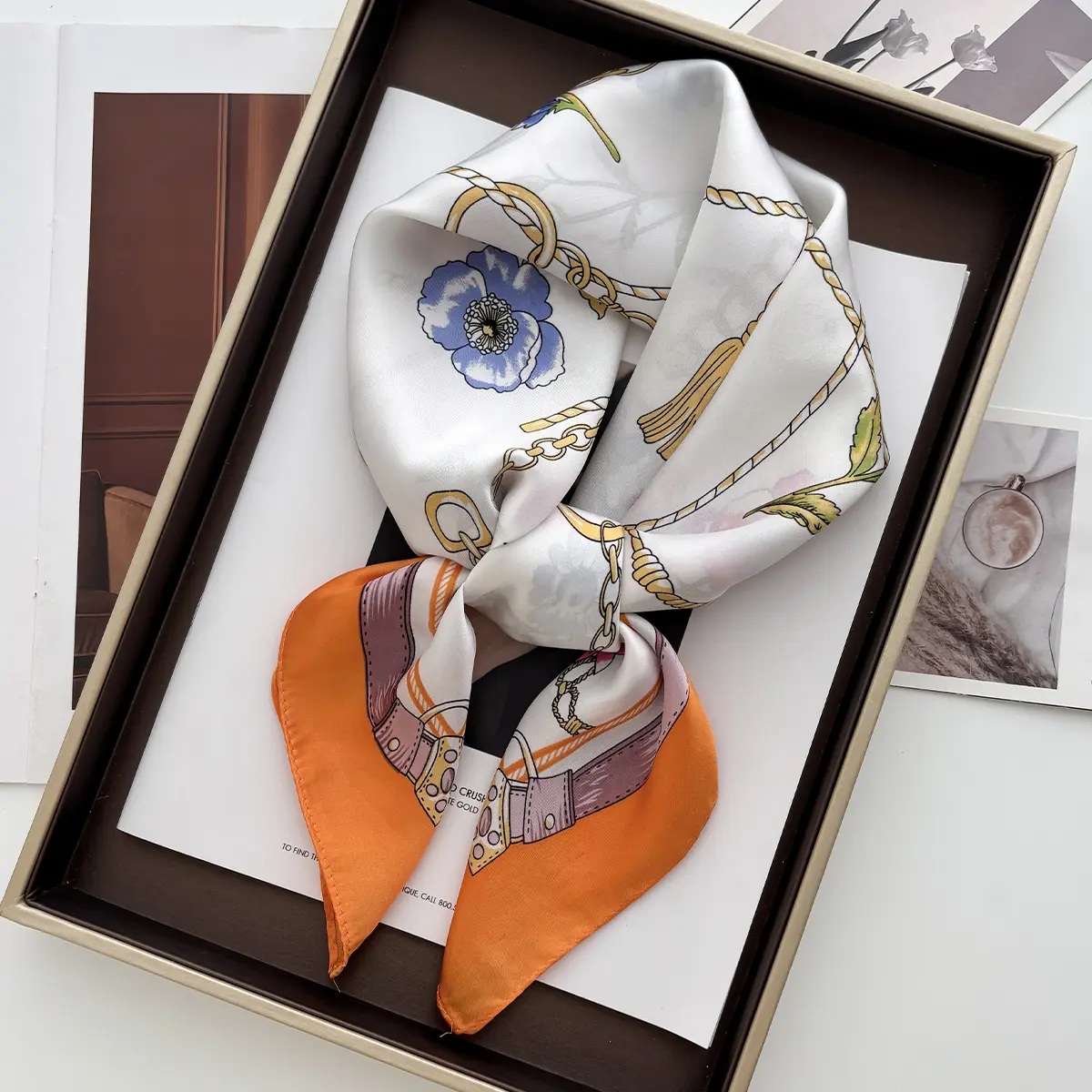 Korean Version Floral Print Square Scarf Women Neck Tie Female Hair Bandana Headkerchief Shawl Wrap Hijab Echarpe