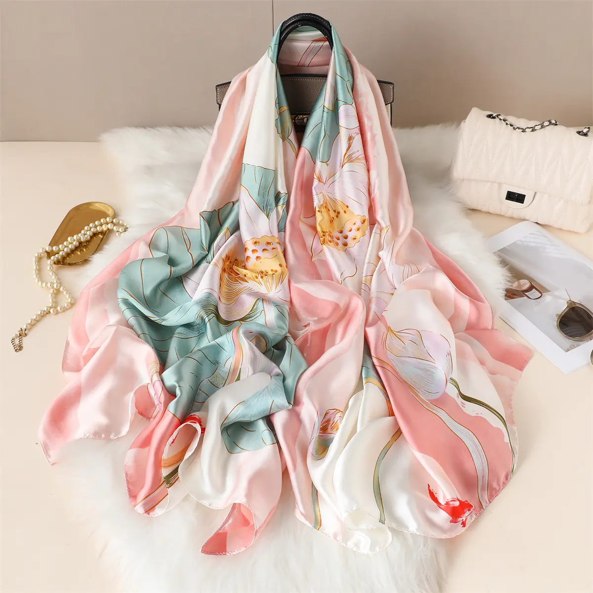 New Geometry Design Large Silk Soft Scarf Women Stylish Print Long Shawl Handkerchief Summer Sun protection Elegant Travel Wrap