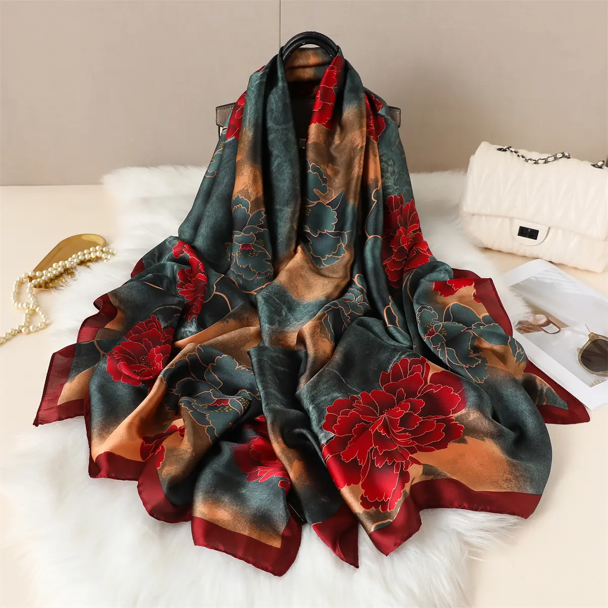 New Geometry Design Large Silk Soft Scarf Women Stylish Print Long Shawl Handkerchief Summer Sun protection Elegant Travel Wrap