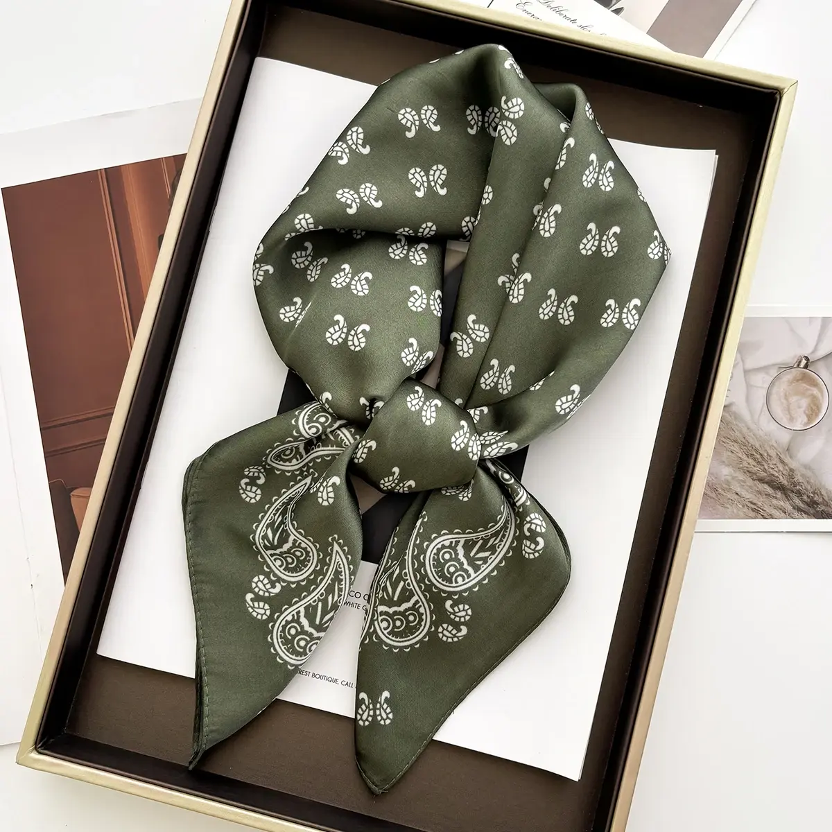 70cm Women's Soft Satin Square Scarf Floral Print Wrap Foulard Handkerchief Bandanas Neck Hair Skinny Tie Scarves Shawls