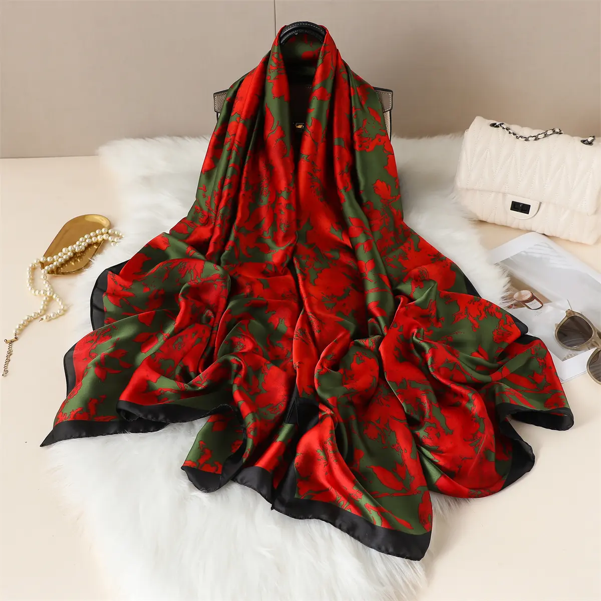 New Geometry Design Large Silk Soft Scarf Women Stylish Print Long Shawl Handkerchief Summer Sun protection Elegant Travel Wrap