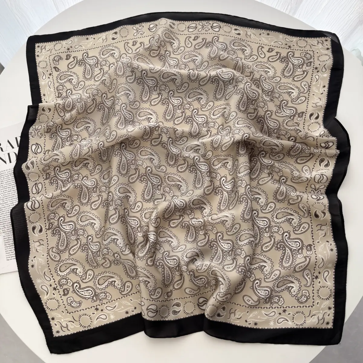 Luxury Plaid Leaf Print Satin Square Scarf Soft Lightweight Women Fashion Accessory for Hair Neck Shawl Elegant Hair Scarf