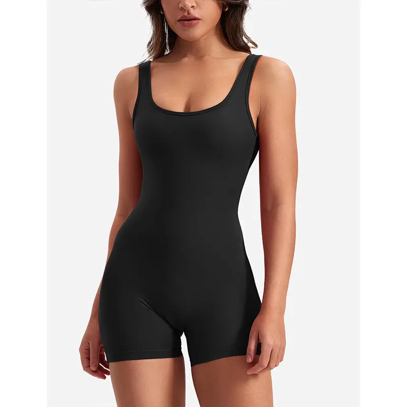 Yoga Suit U Neck Sleeveless Yoga Set Sports Jumpsuit Threaded Stretch Solid Elastic Bodysuit With Bust Pads Summer Backless