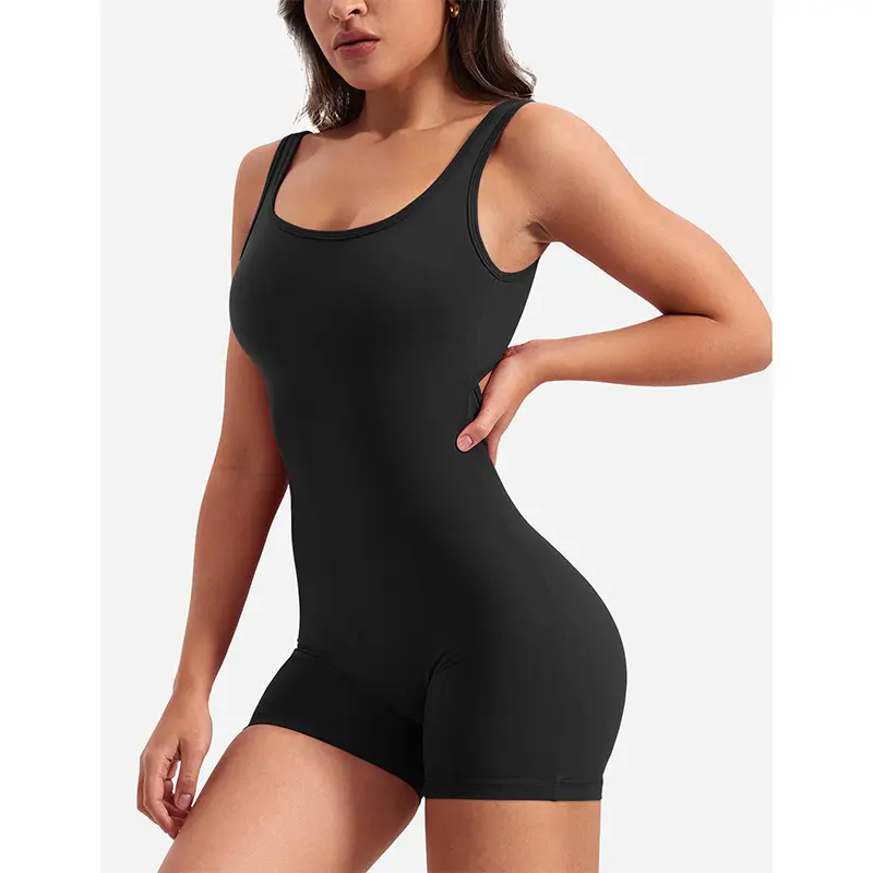 Yoga Suit U Neck Sleeveless Yoga Set Sports Jumpsuit Threaded Stretch Solid Elastic Bodysuit With Bust Pads Summer Backless