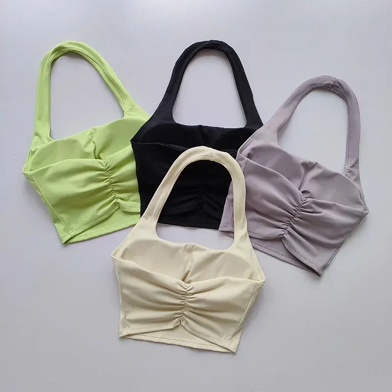 White Halter Tank Top Women's Street Wear 2024 Sleeveless Rib Knit Tank Top Short Female Sexy U-neck Hot Halter Top
