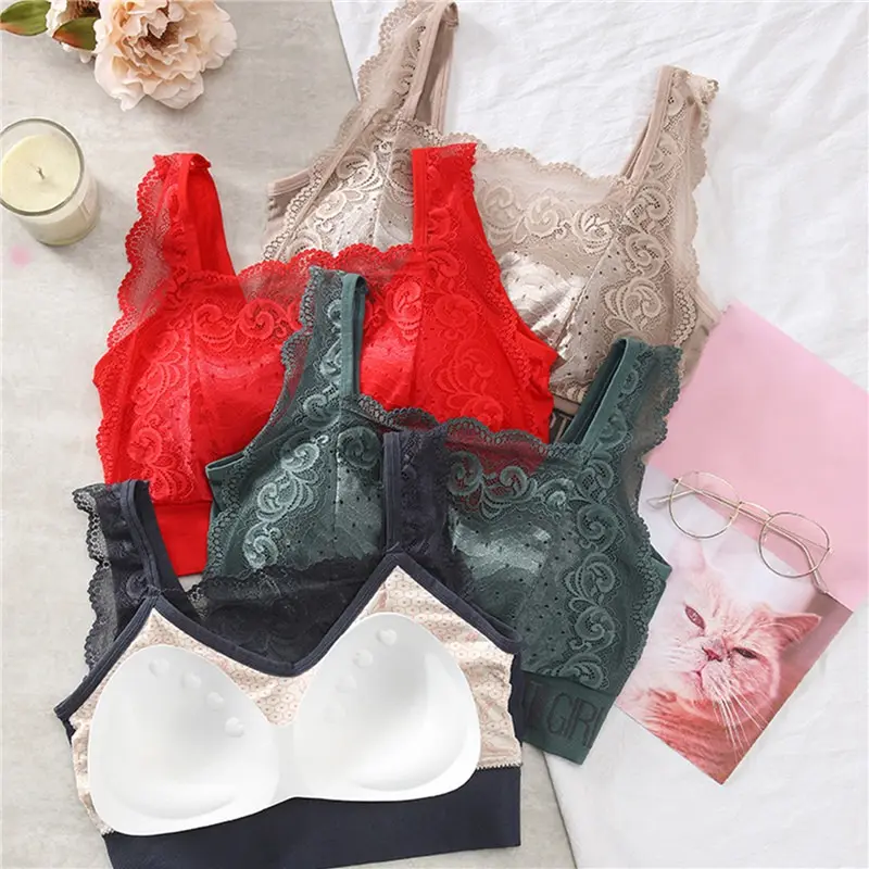 Large Size Fat Mm Lace Beautiful Back Underwear Female Chest Lift Anti Sagging Inside Take Thin Style Wipe Chest Vest Bra