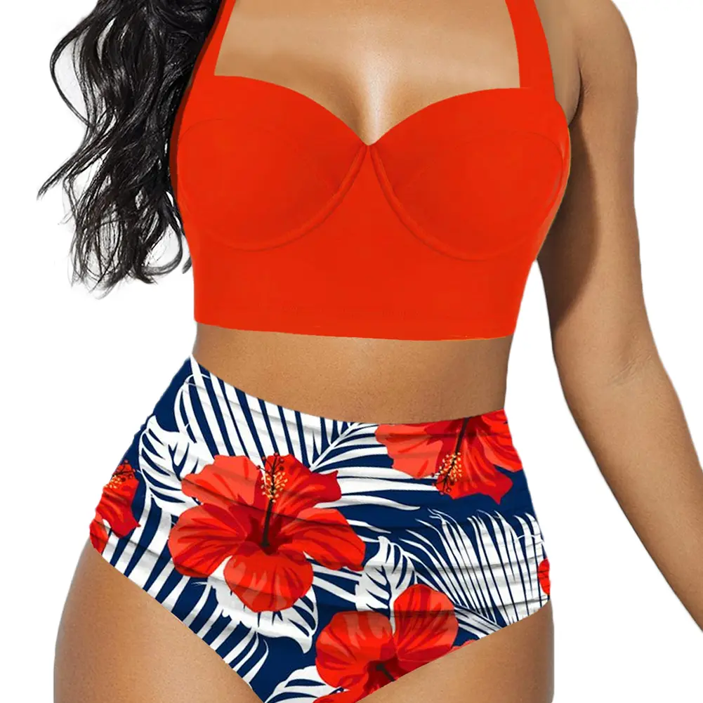 Print Bikini Set Two Piece Swimsuit Sexy Backless Tight Bathing Suit Women Plus Size Swimwear Swim Beach Wear Fashion