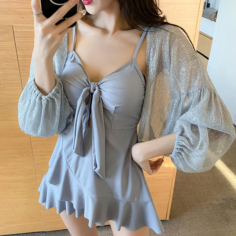 2024 Korean Style Women Swimsuit Summer One piece Swimwear Female Skirt Bathing Suit Push Up Slimming Swimdress