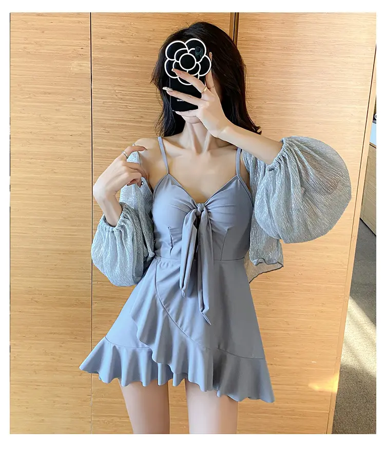 2024 Korean Style Women Swimsuit Summer One piece Swimwear Female Skirt Bathing Suit Push Up Slimming Swimdress