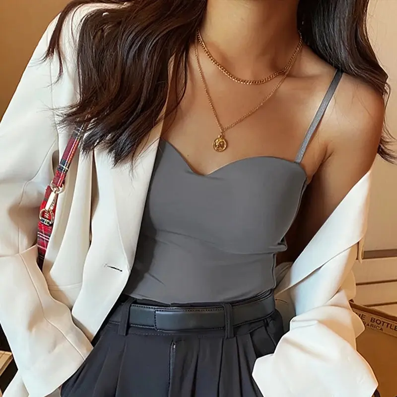 Women Push Up Crop Top Sexy Sports Bra Cotton Tank Top With Pads Summer One-Piece Ice Silk Corset Camis