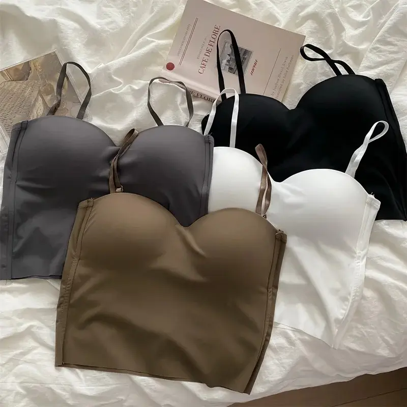 Women Push Up Crop Top Sexy Sports Bra Cotton Tank Top With Pads Summer One-Piece Ice Silk Corset Camis