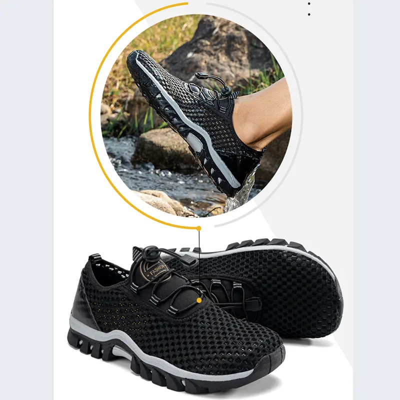 Oulylan Men's Outdoor Hiking Shoes Breathable Water Shoes Beach Shoes Anti Slip Soft Sole Summer Mesh Wading Shoes