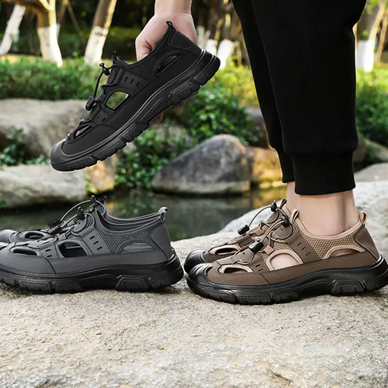 2025 New Summer Leather Wading Shoes Breathable Outdoor Beach Men Sandals Classic Sneakers Platform Hollow Out Walking Shoes