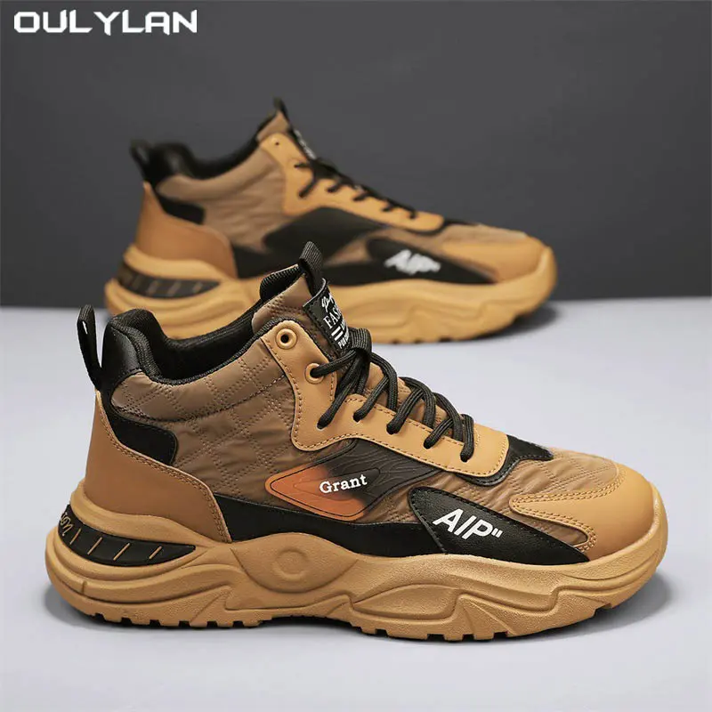 2025 Thick-soled Anti-slip Casual Shoes Fashion Men's Boots Outdoor Hiking Shoes Sports Shoes Mid-top Lace-up Walking Shoes