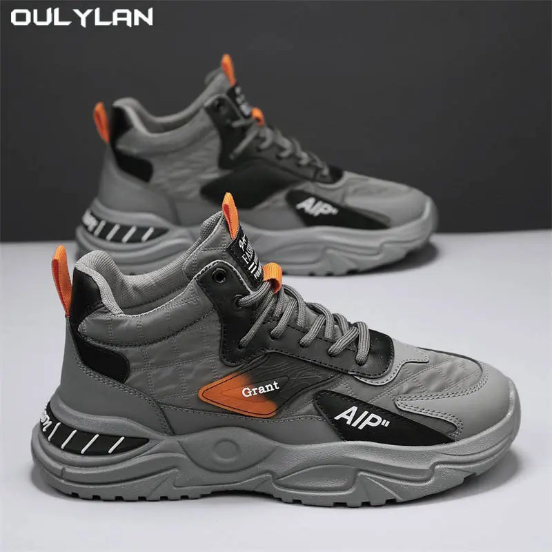 2025 Thick-soled Anti-slip Casual Shoes Fashion Men's Boots Outdoor Hiking Shoes Sports Shoes Mid-top Lace-up Walking Shoes