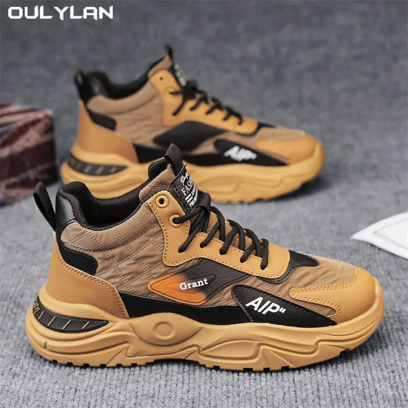 2025 Thick-soled Anti-slip Casual Shoes Fashion Men's Boots Outdoor Hiking Shoes Sports Shoes Mid-top Lace-up Walking Shoes