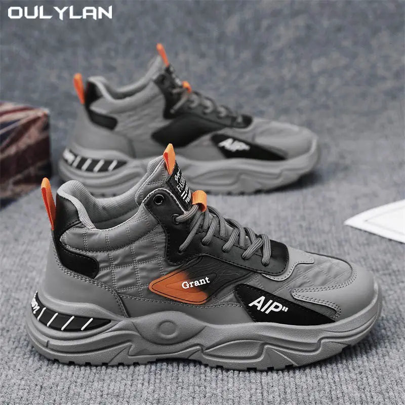 2025 Thick-soled Anti-slip Casual Shoes Fashion Men's Boots Outdoor Hiking Shoes Sports Shoes Mid-top Lace-up Walking Shoes
