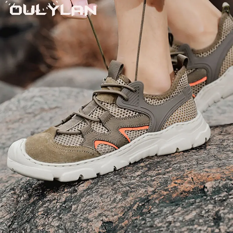 Fashionable Hollow Leather Shoes, Summer Breathable Mesh Casual Shoes, Outdoor Sports Mesh Men's Shoes