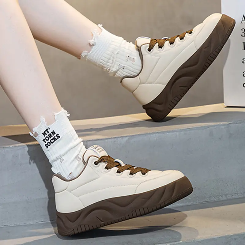 Oulylan 5cm Leather for Women Thick Bottom Summer Shoes Spring Autumn Walking Sneakers Chunky Casual Shoes Fashion