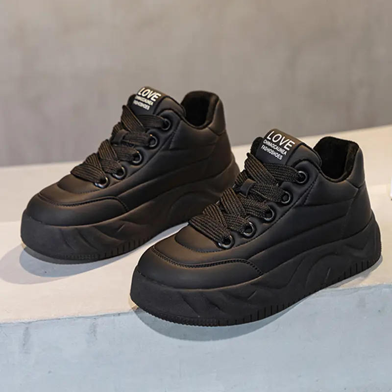 Oulylan 5cm Leather for Women Thick Bottom Summer Shoes Spring Autumn Walking Sneakers Chunky Casual Shoes Fashion
