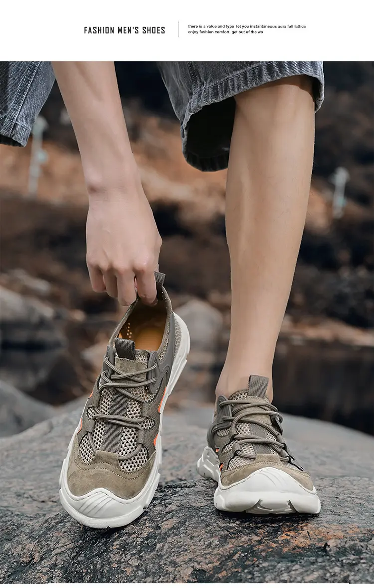 Fashionable Hollow Leather Shoes, Summer Breathable Mesh Casual Shoes, Outdoor Sports Mesh Men's Shoes