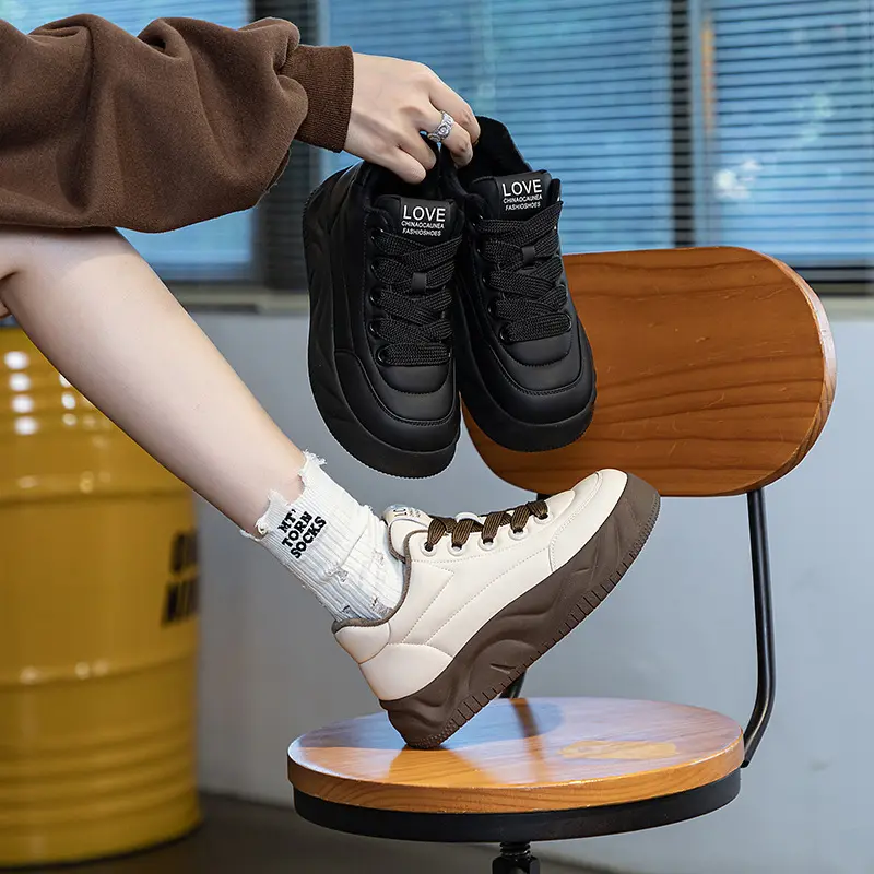 Oulylan 5cm Leather for Women Thick Bottom Summer Shoes Spring Autumn Walking Sneakers Chunky Casual Shoes Fashion