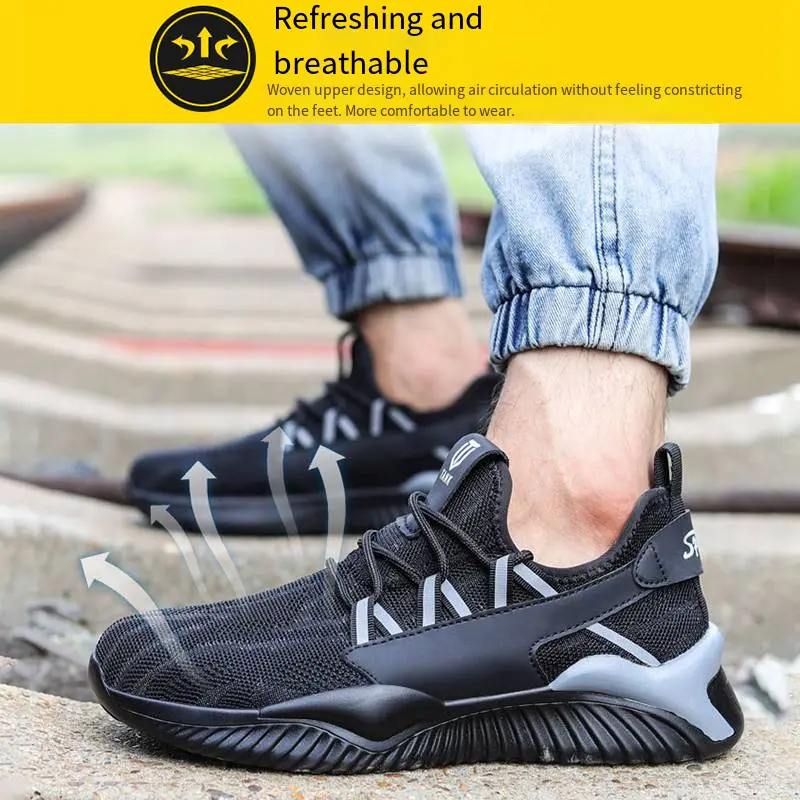 Protect Safty Shoes Men Comfortable Breathable Anti-smashing Puncture Anti Slip Abrasion Resistant Sole Steel Toe Work Shose