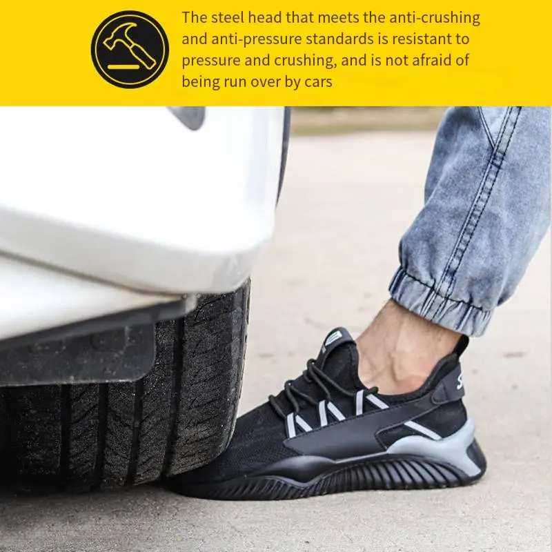 Protect Safty Shoes Men Comfortable Breathable Anti-smashing Puncture Anti Slip Abrasion Resistant Sole Steel Toe Work Shose
