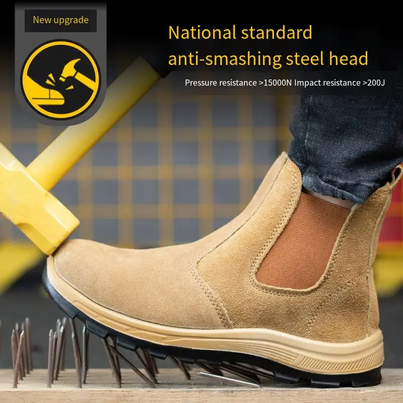 Cowhide Upper Soft Comfortable Work Shoes Men Anti-smashing Anti-piercing Anti-scalding Steel Toe High-top Safety Shoes