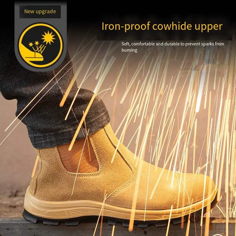 Cowhide Upper Soft Comfortable Work Shoes Men Anti-smashing Anti-piercing Anti-scalding Steel Toe High-top Safety Shoes