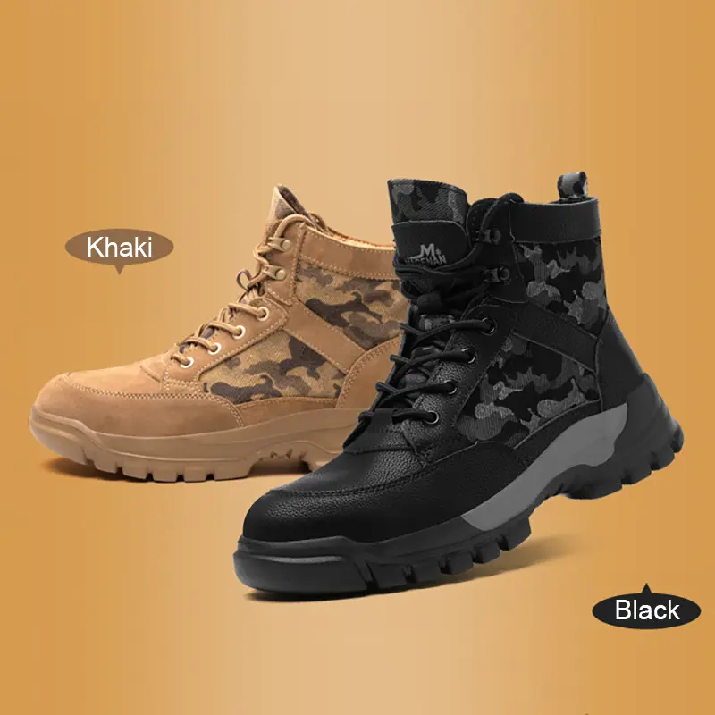 Waterproof Safety Shoes Soft Comfortable Work Shoes Men Anti-smashing Anti-scalding Steel Toe High-top Camouflage Boots