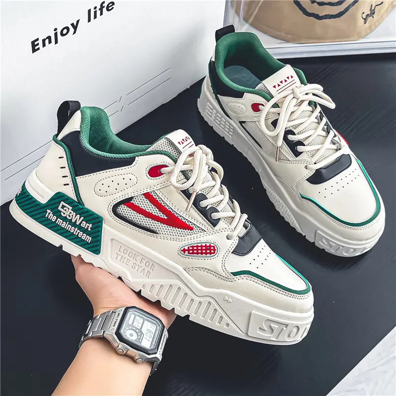 Fashion Men's Shoes Casual White Skateboard Shoes Summer Popular Versatile Sneakers Mens Thick Sole Breathable Korean Board Shoe