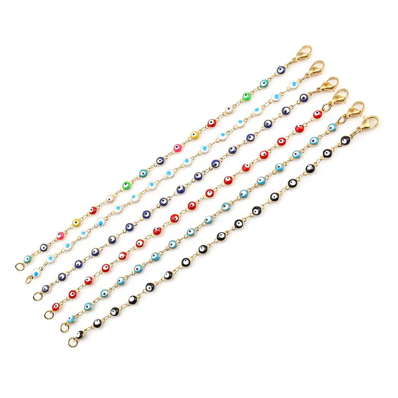 Fashion Stainless Steel Bracelets Blue Red Evil Eye Enamel Bead Bracelet For Women Jewelry Gifts 18.7cm(7 3/8") long, 1 Piece